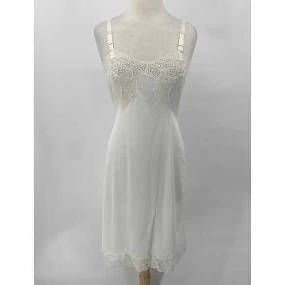 Vintage 60s Lace Trim Slip Lace Bodice Adjustable Strap Nightie Ivory Womens M 8 - Picture 2 of 10